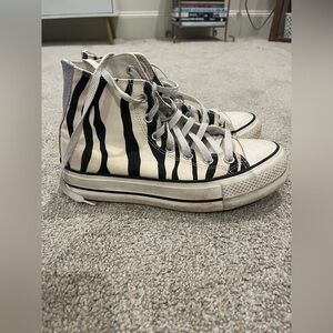 Zebra print converse— custom with purple stripe on the back
